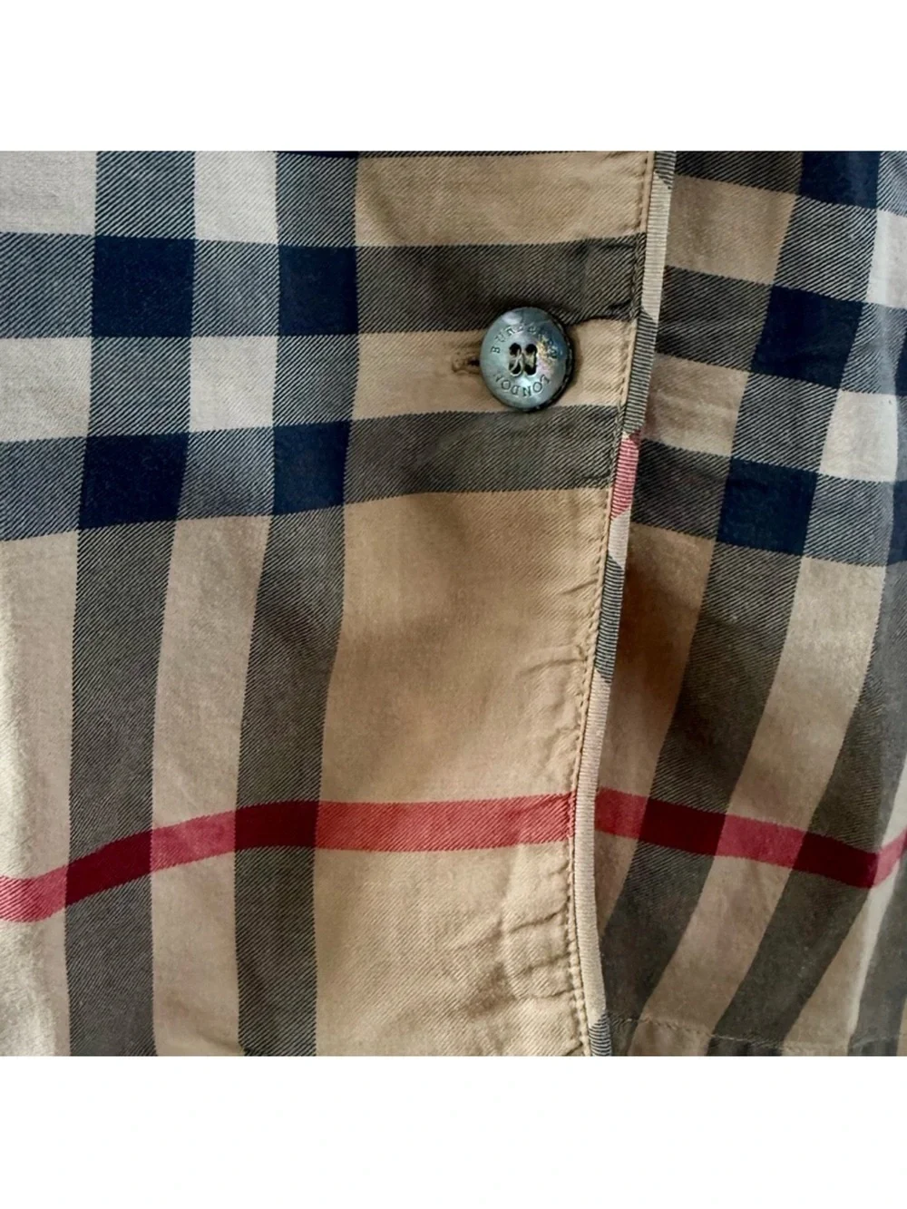 Burberry Beige Plaid Button-Front Shirt with tan and black Accents - Picture 7 of 7